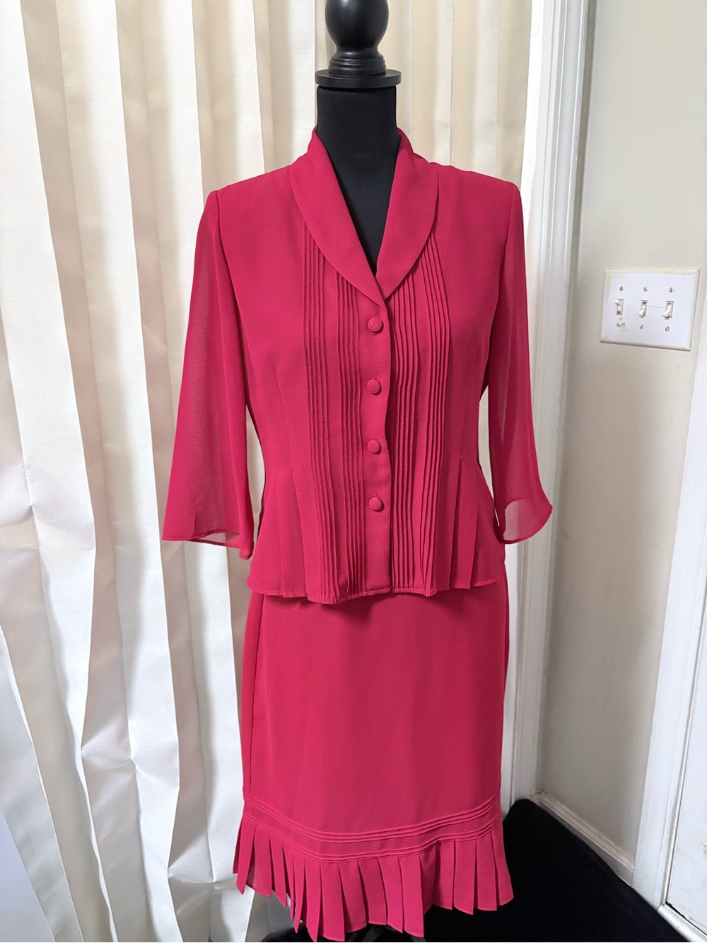 Danny & Nicole Fuchsia Pleated Midi Skirt Suit